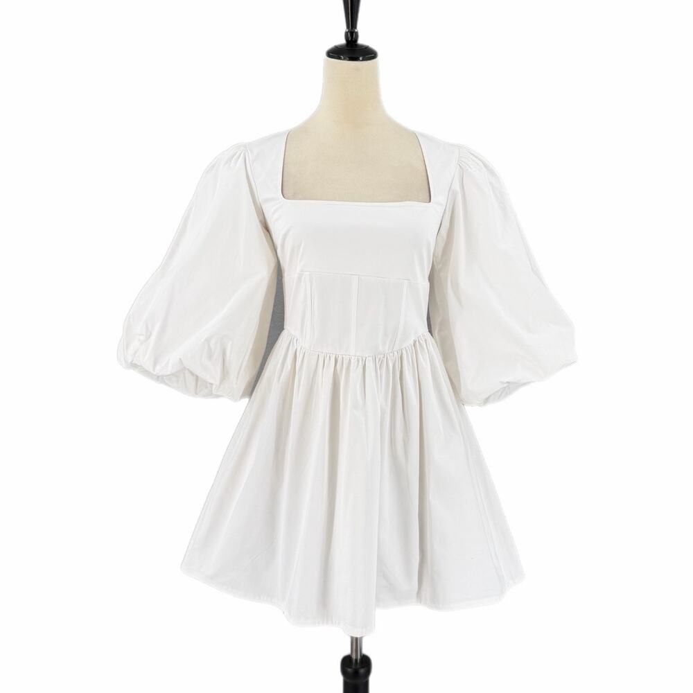 Danielle Bernstein NEW White Cotton Structured Feminine Simple Bridal Mini Dress